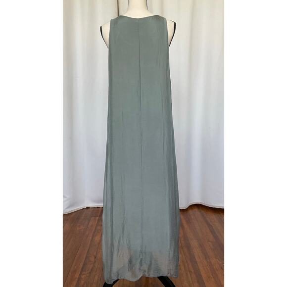 Laura Moretti Silk Sheer Maxi Dress Size M Olive Green Beachy Flowy Italy NWT - Picture 2 of 9